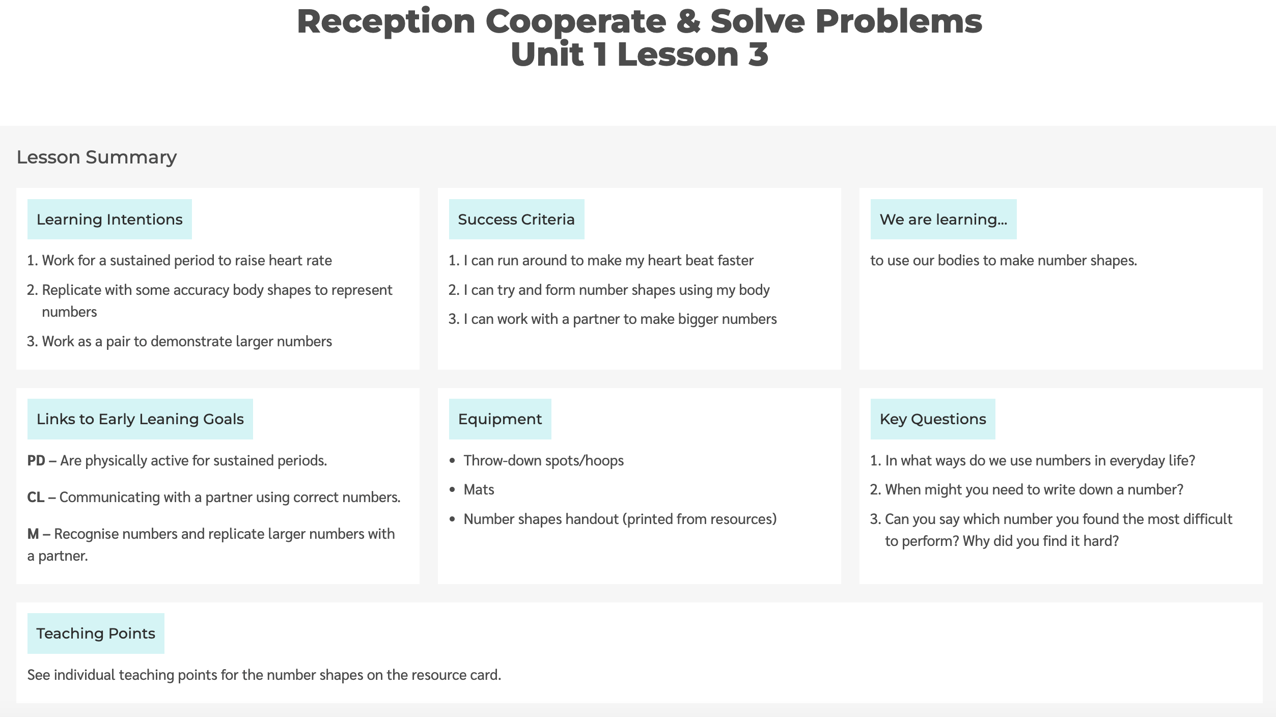 A picture of Reception Cooperate and Solve Problems Unit 1 Lesson 3