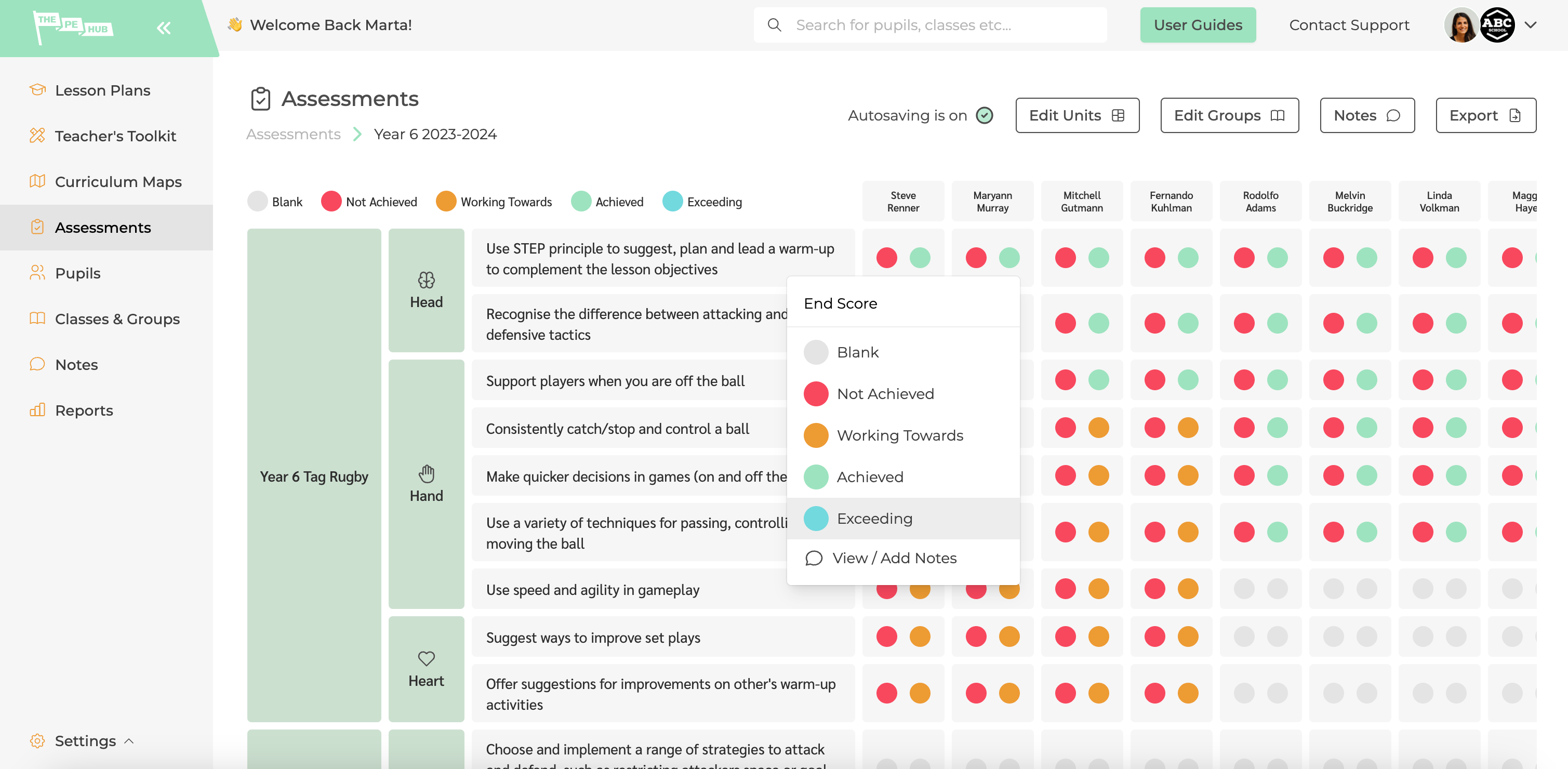 Tracking attainment with The PE Hub's assessment tool