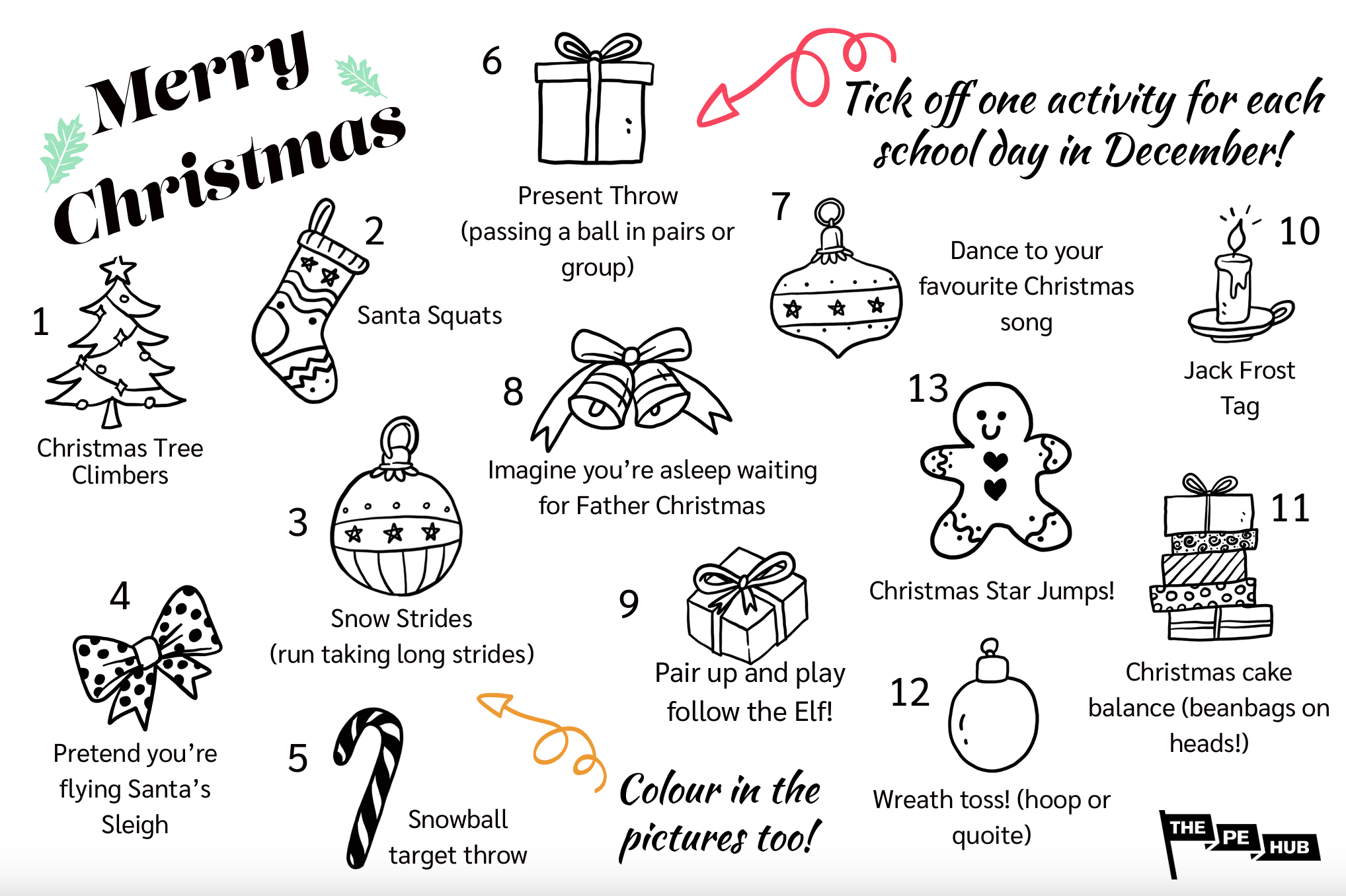 The countdown to Christmas PE worksheet