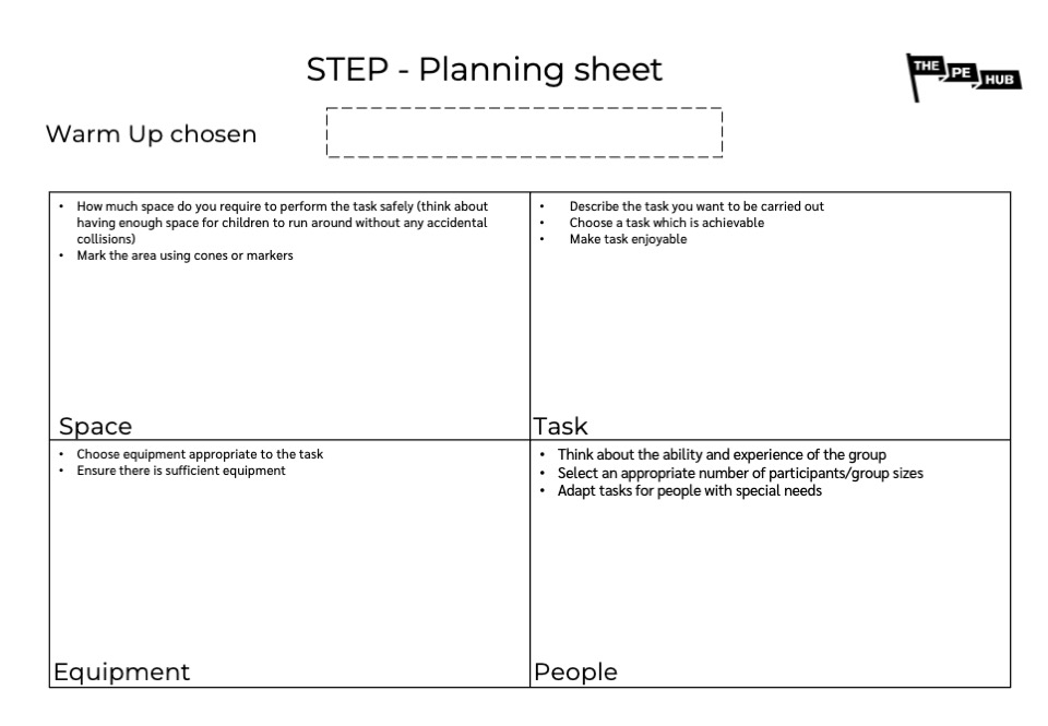 An image of STEP planning sheet