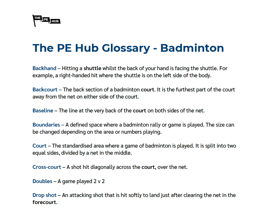 Badminton Glossary - Guide to Badminton Terms | The PE Hub