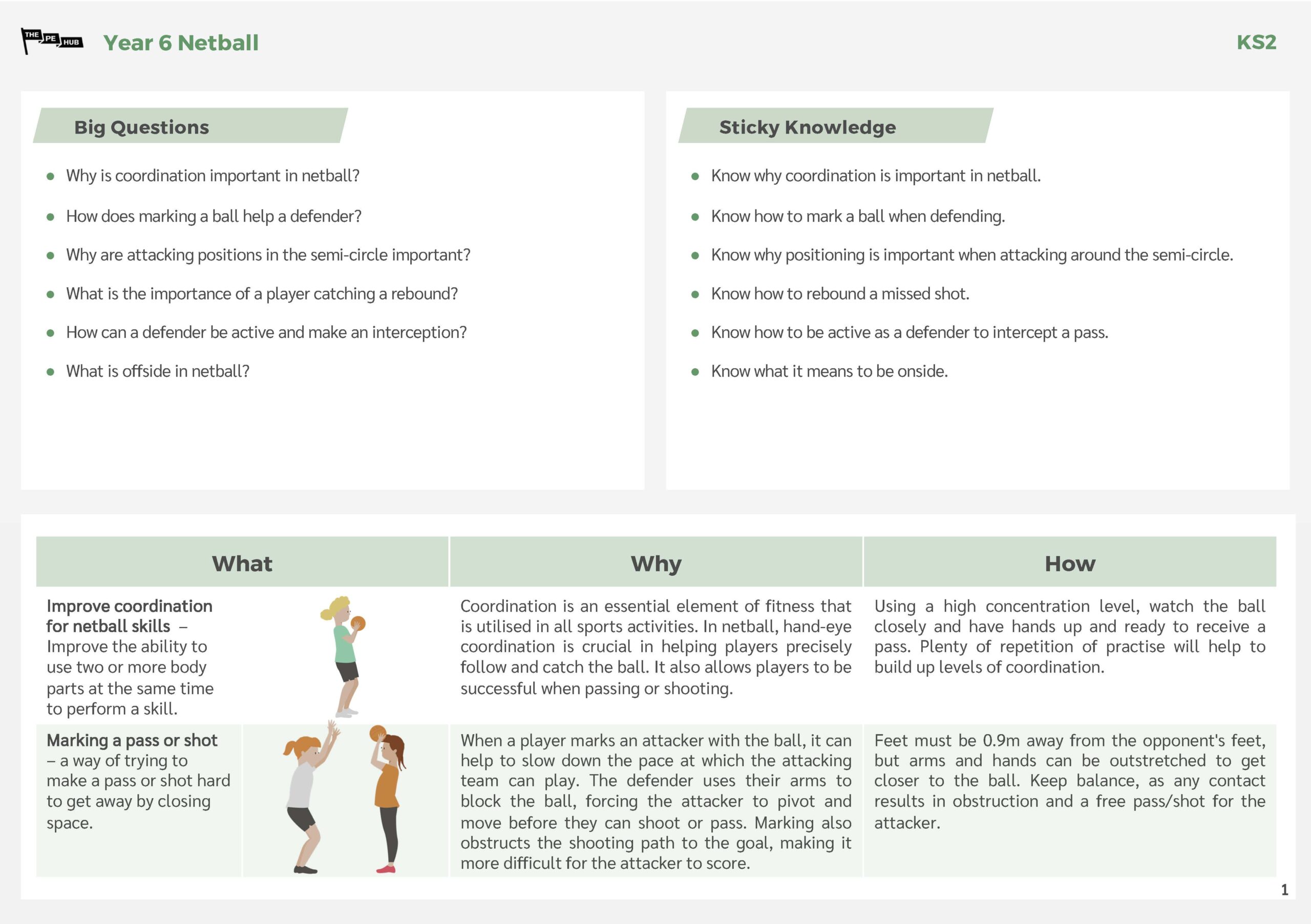 An image of Year 6 Netball Knowledge Card