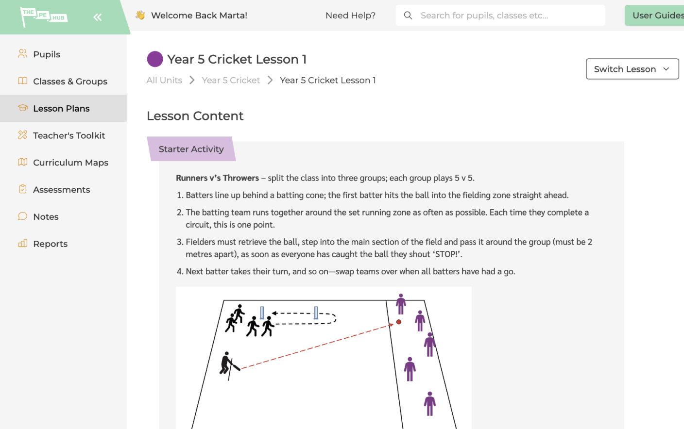 A PE Hub lesson plan for cricket