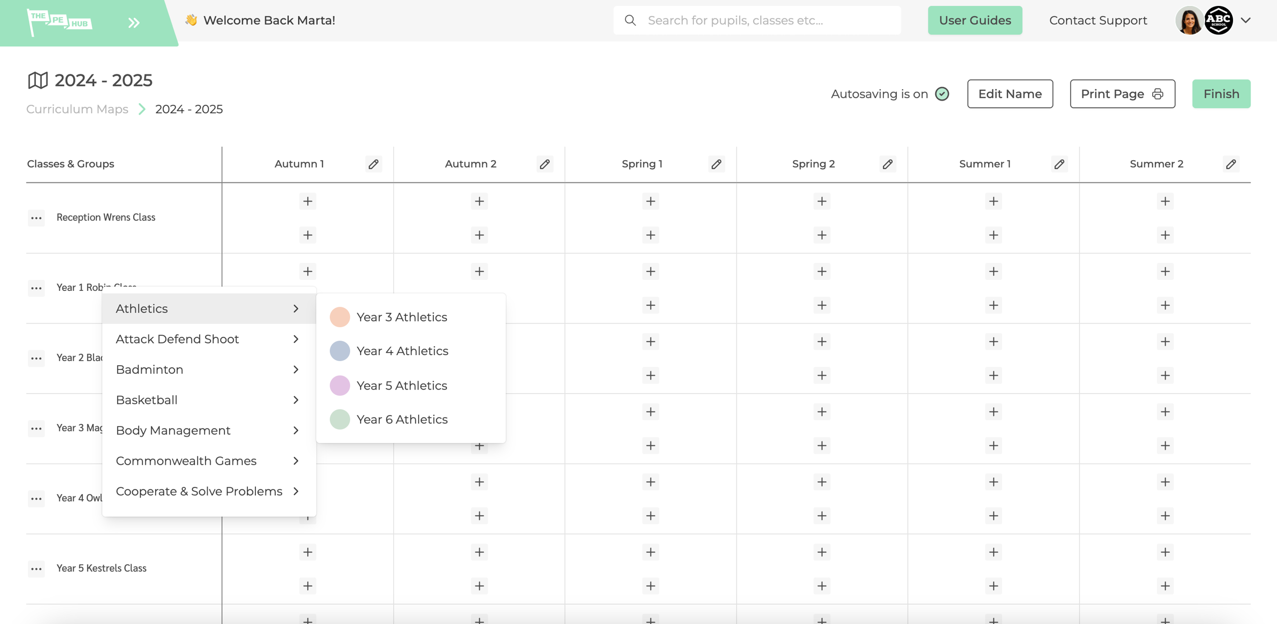 Adding a unit to the PE Hub's curriculum map tool