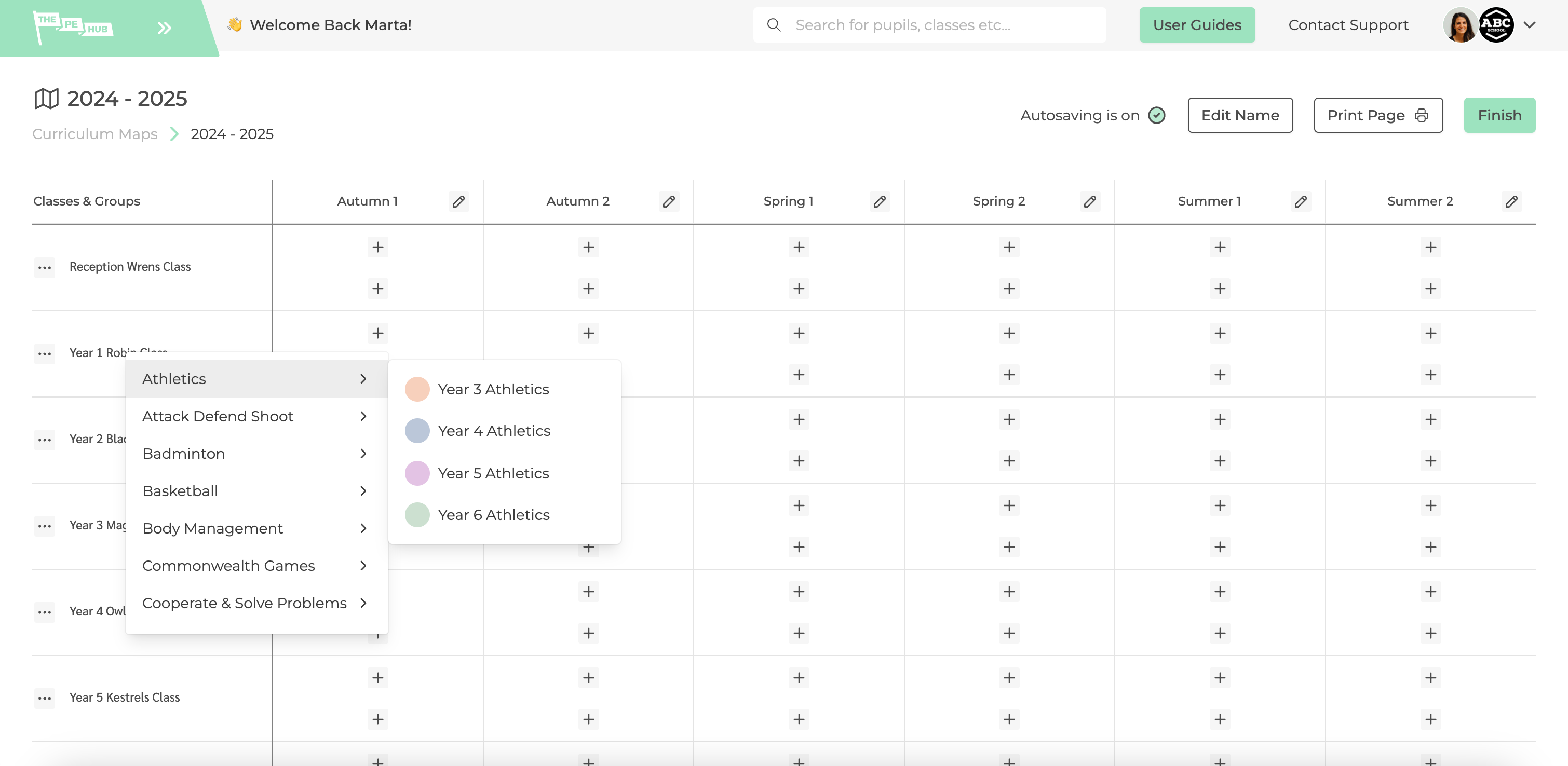 Adding a unit to the PE Hub's curriculum map tool