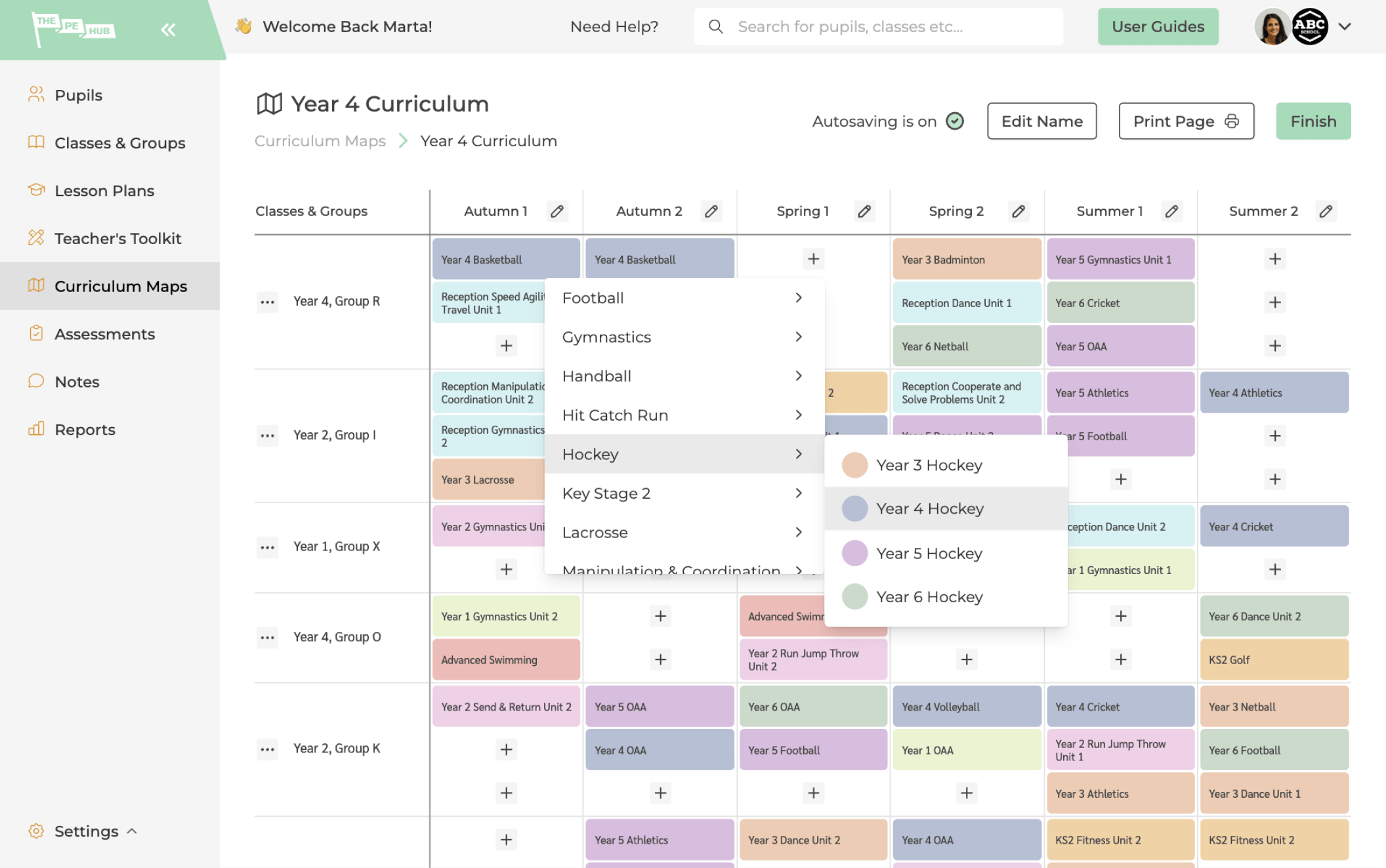 The PE Hub Curriculum Maps Tool