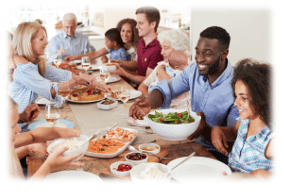 A family eating a meal together