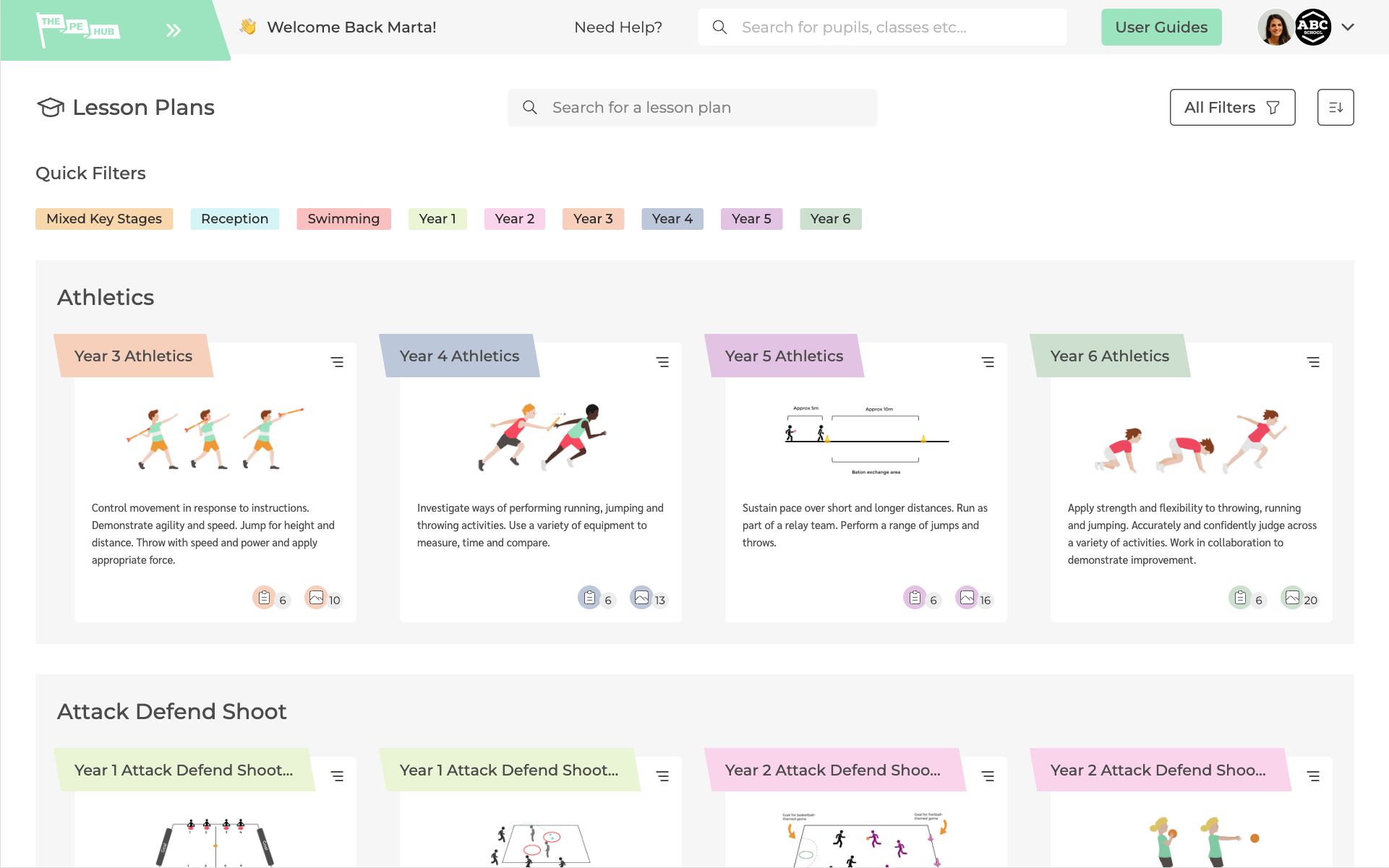 The PE Hub lesson planning software