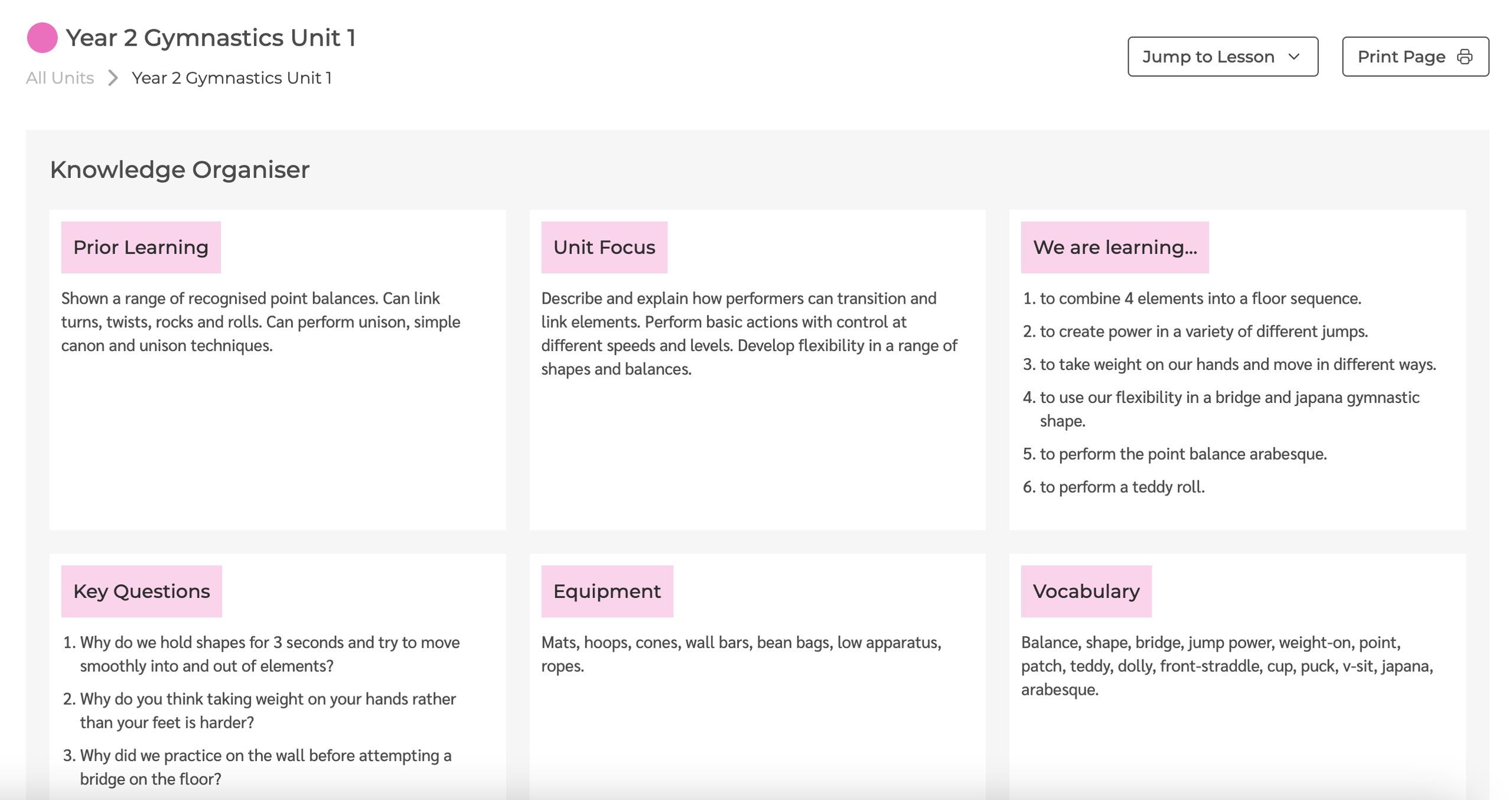 An example lesson plan on The PE Hub