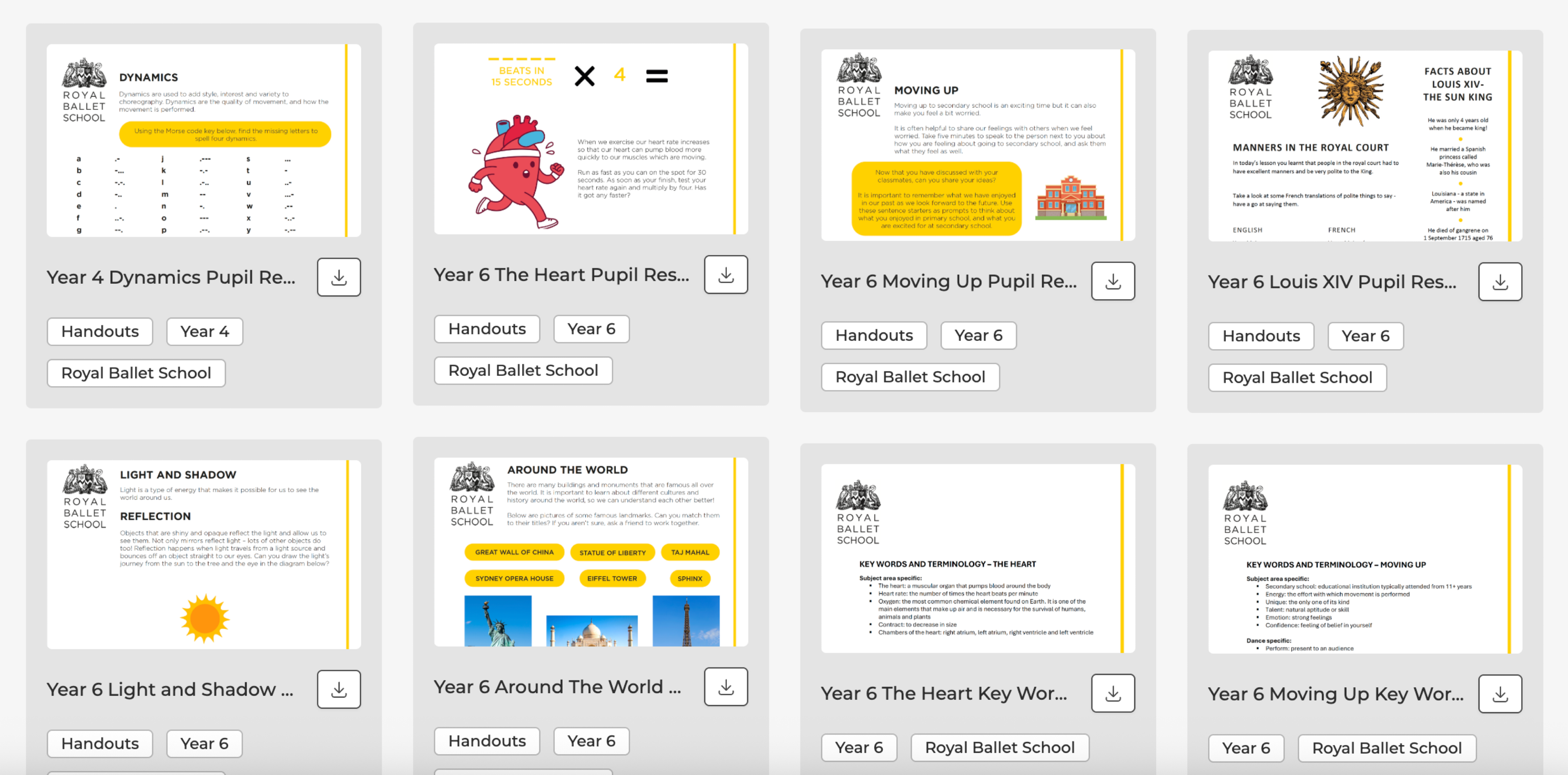 A selection of resources available as part of the Royal Ballet School partnership programme