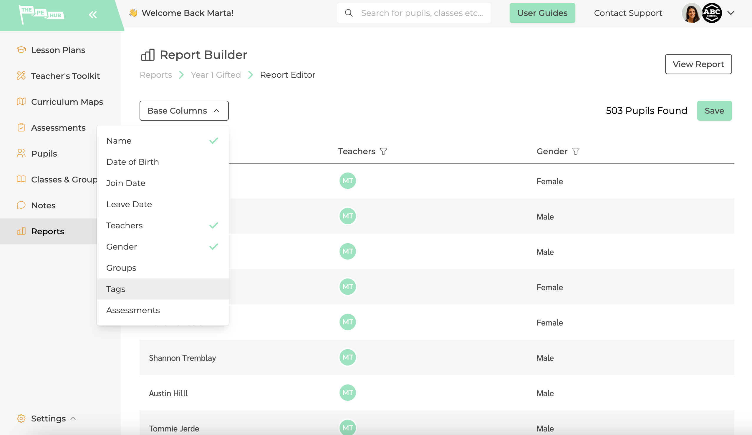 Adding an item of data to a report