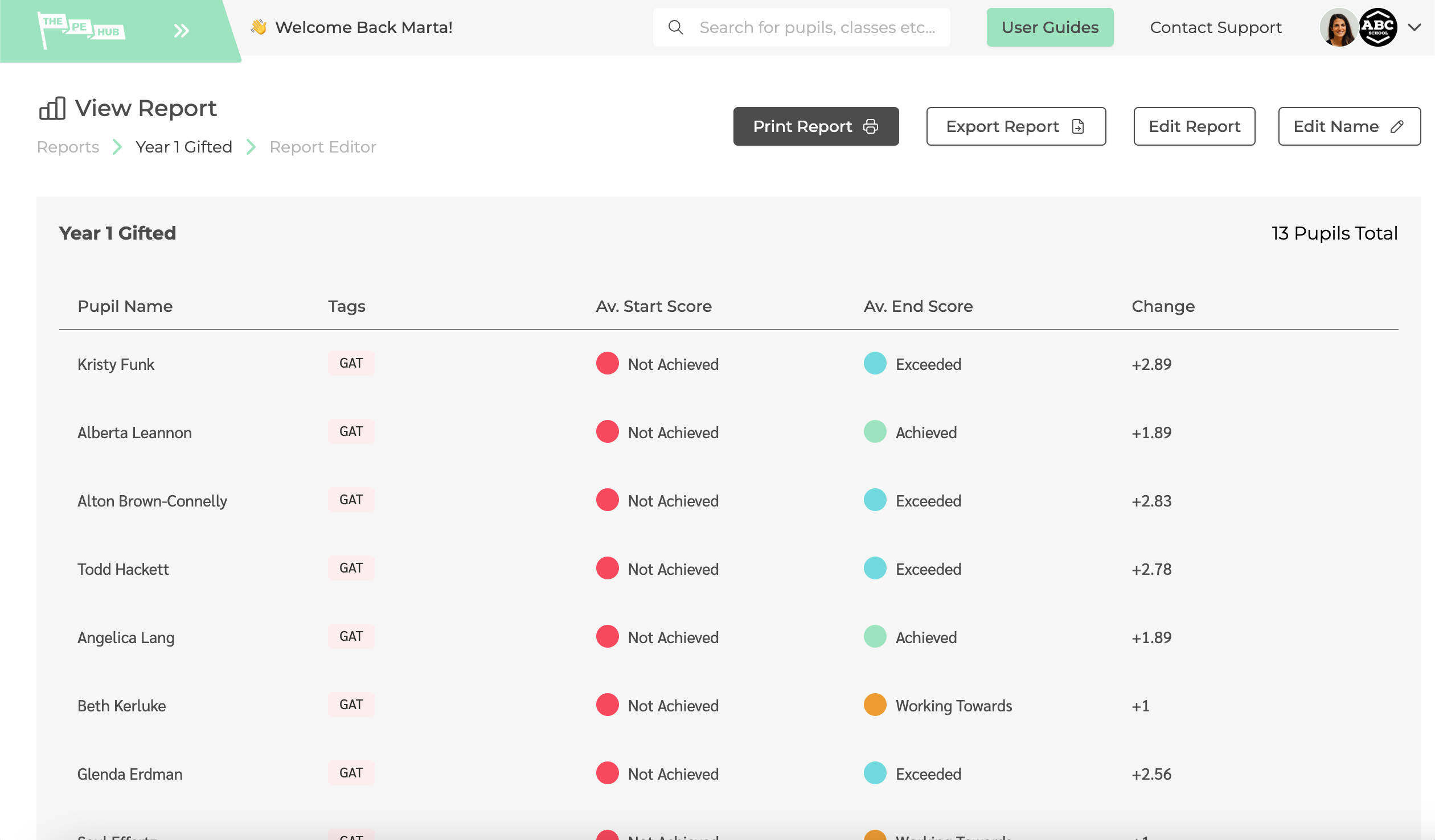 Printing a report using The PE Hub's reporting tool