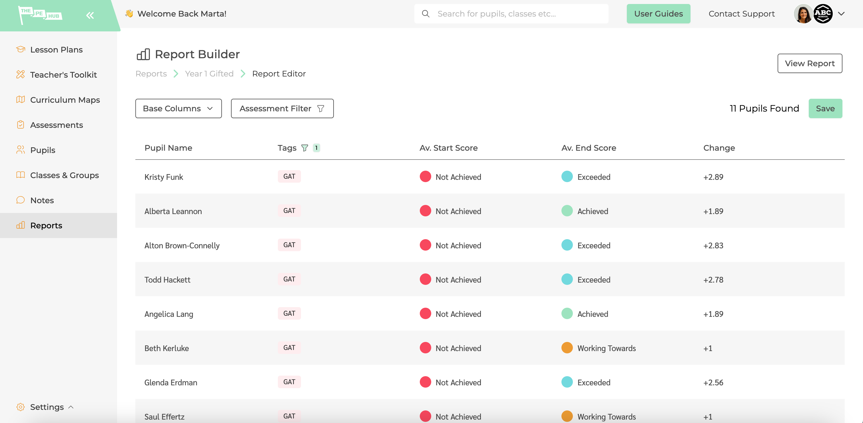 The PE Hub's reporting tool