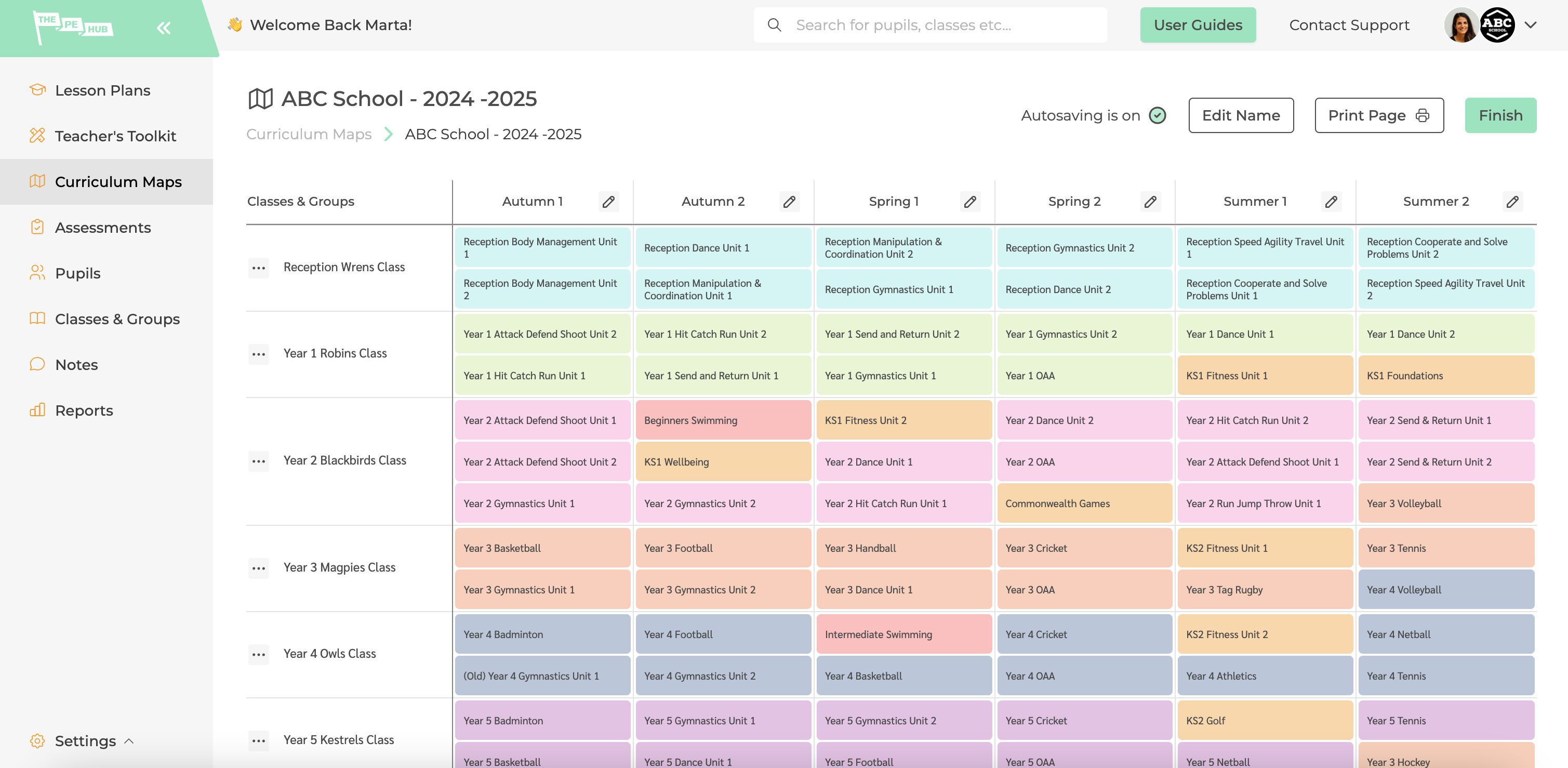 The PE Hub's curriculum maps tool