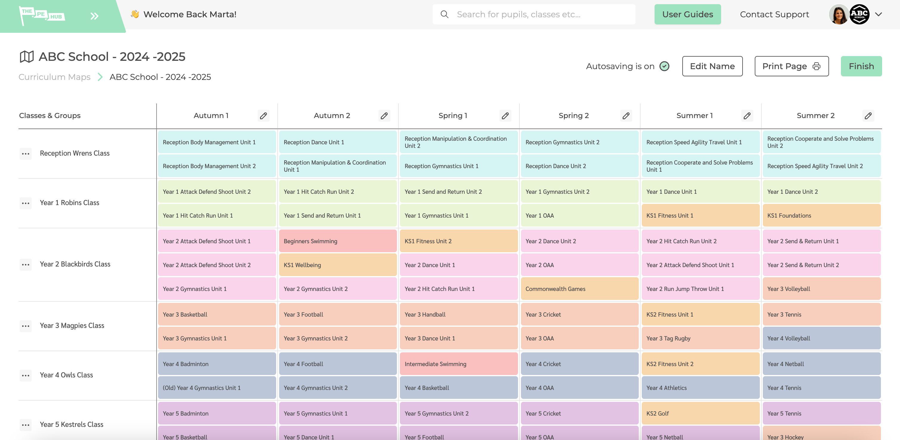 The PE Hub's curriculum maps tool