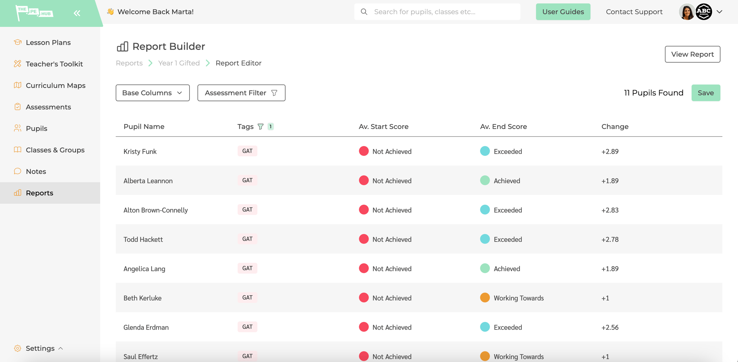 The PE Hub's reporting tool