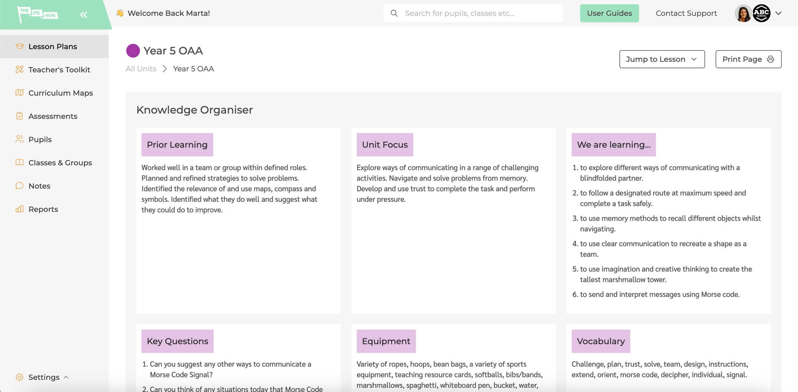 The Year 5 OAA Unit of Work